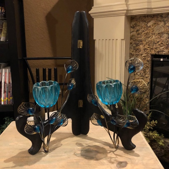 Set of Turquoise Peacock Blossom Sconces - Picture 1 of 7